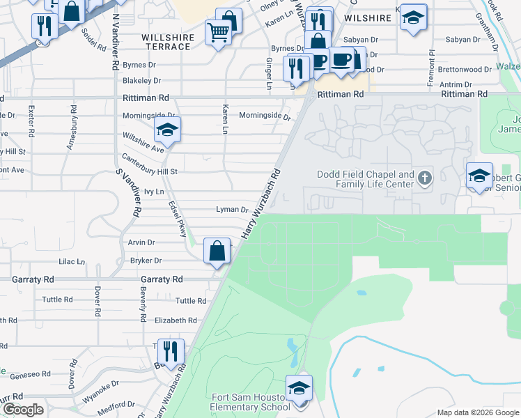 map of restaurants, bars, coffee shops, grocery stores, and more near in San Antonio