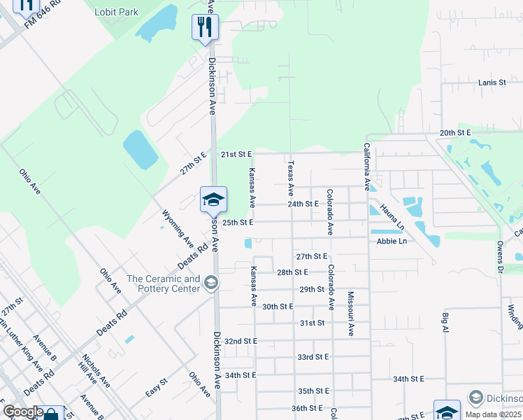 map of restaurants, bars, coffee shops, grocery stores, and more near 4401 25th Street East in Dickinson