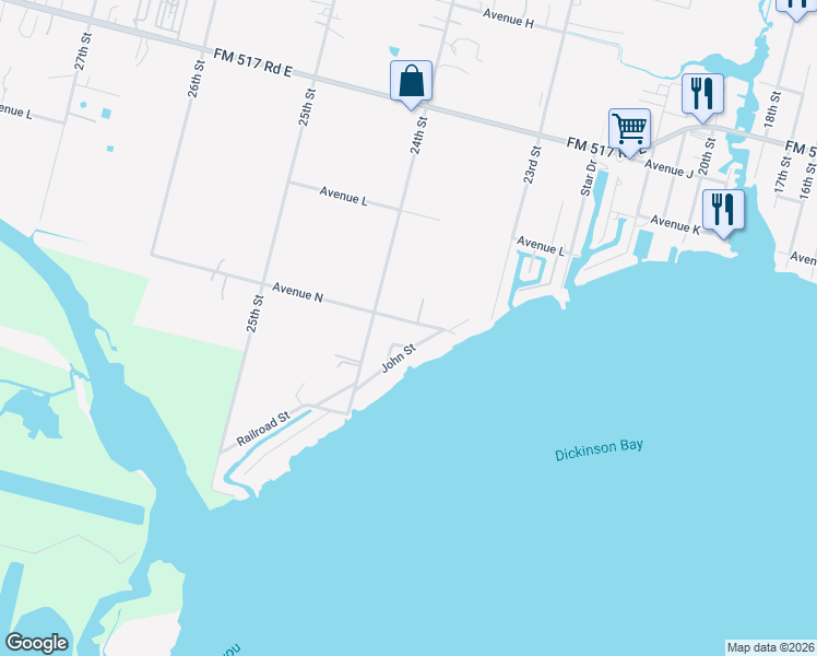 map of restaurants, bars, coffee shops, grocery stores, and more near 1437 John Street in San Leon