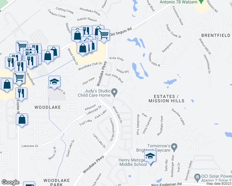 map of restaurants, bars, coffee shops, grocery stores, and more near 5731 Golf Heights in San Antonio