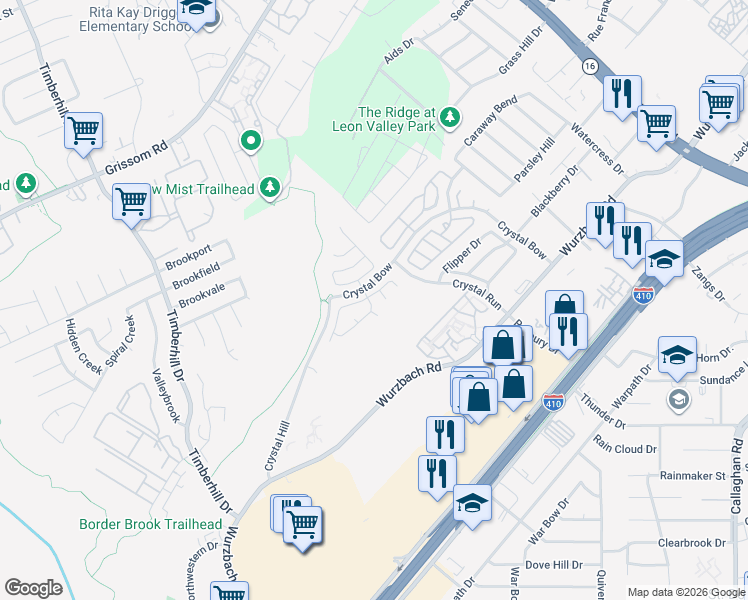 map of restaurants, bars, coffee shops, grocery stores, and more near 4823 Adkins Trail in San Antonio