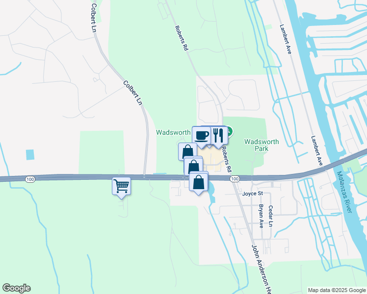 map of restaurants, bars, coffee shops, grocery stores, and more near 3150 Beach Village Circle in Palm Coast