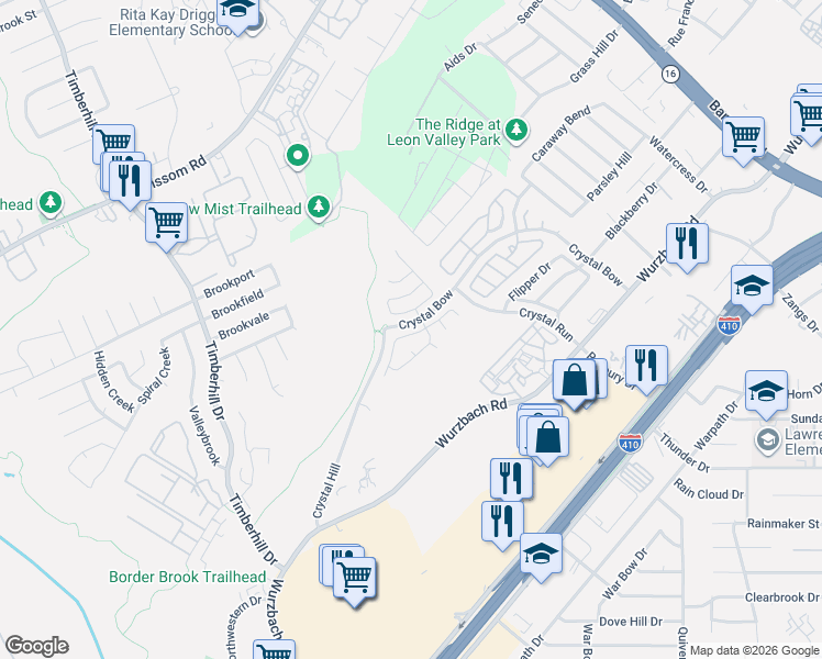 map of restaurants, bars, coffee shops, grocery stores, and more near 6606 Rosewood Crest in San Antonio