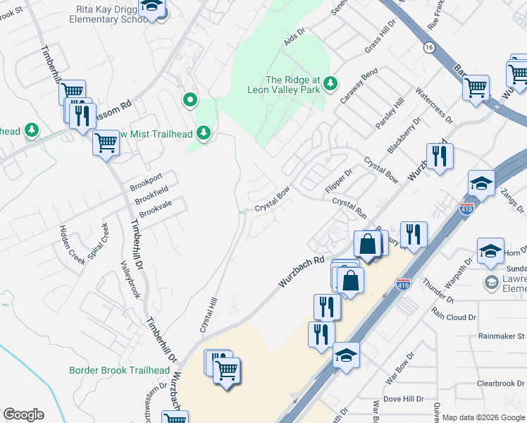map of restaurants, bars, coffee shops, grocery stores, and more near 6606 Rosewood Crest in San Antonio