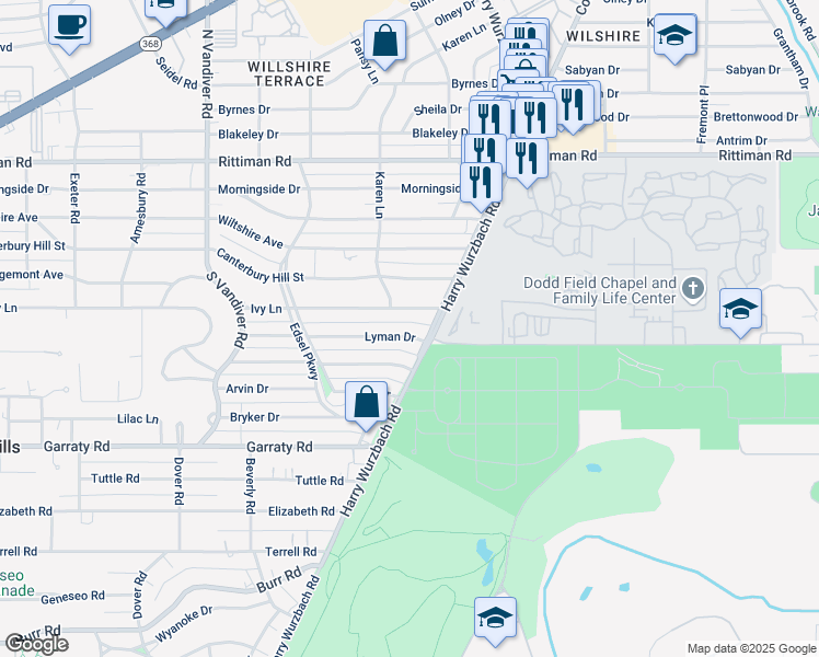 map of restaurants, bars, coffee shops, grocery stores, and more near 1064 Ivy Lane in San Antonio