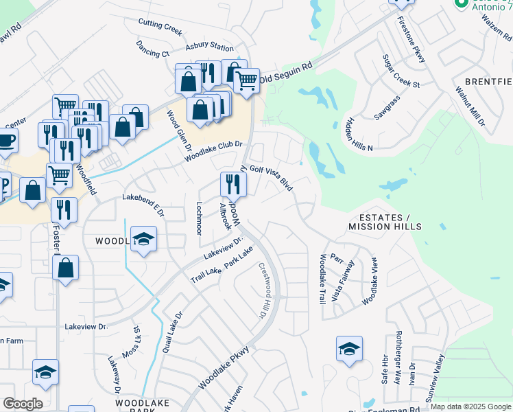 map of restaurants, bars, coffee shops, grocery stores, and more near 5702 Golf Heights in San Antonio