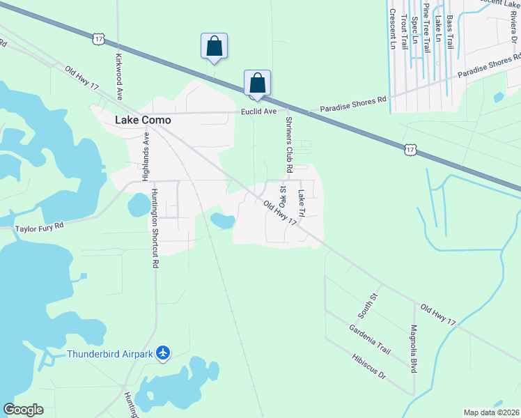 map of restaurants, bars, coffee shops, grocery stores, and more near 255 Old US Highway 17 in Pomona Park
