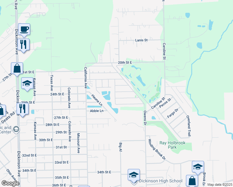 map of restaurants, bars, coffee shops, grocery stores, and more near 2121 Tulum Calle in Dickinson