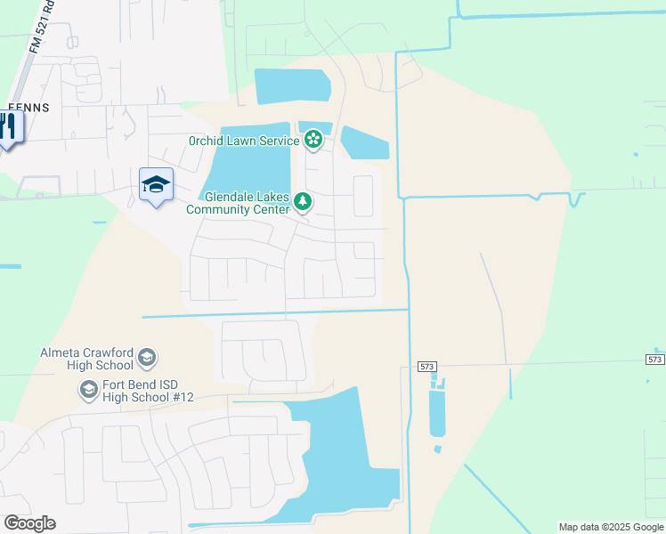 map of restaurants, bars, coffee shops, grocery stores, and more near Alloy Road in Rosharon
