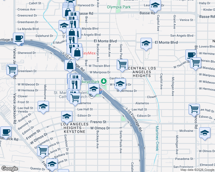 map of restaurants, bars, coffee shops, grocery stores, and more near 1615 West Wildwood in San Antonio