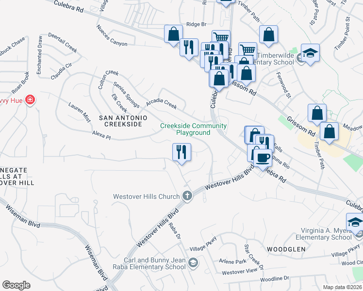 map of restaurants, bars, coffee shops, grocery stores, and more near 4830 Joshua Point in San Antonio
