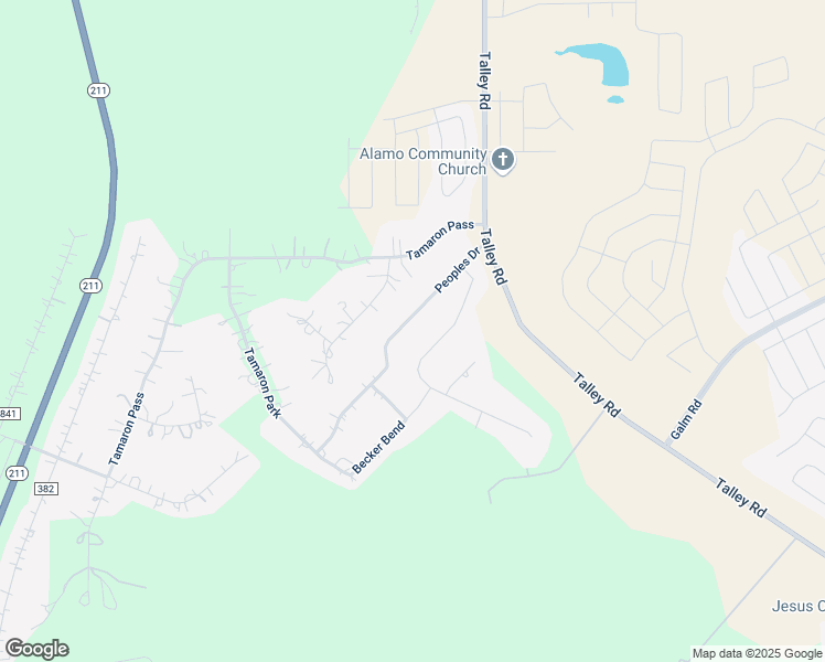 map of restaurants, bars, coffee shops, grocery stores, and more near 14834 Peoples Drive in San Antonio