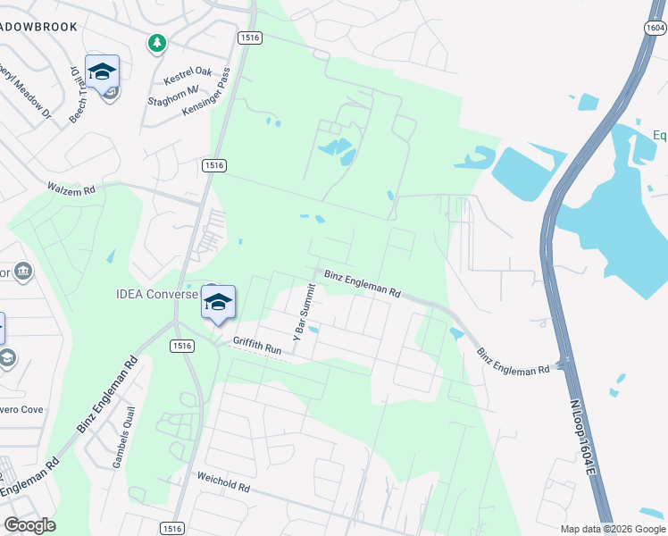 map of restaurants, bars, coffee shops, grocery stores, and more near 9012 Sumners Wise in Converse