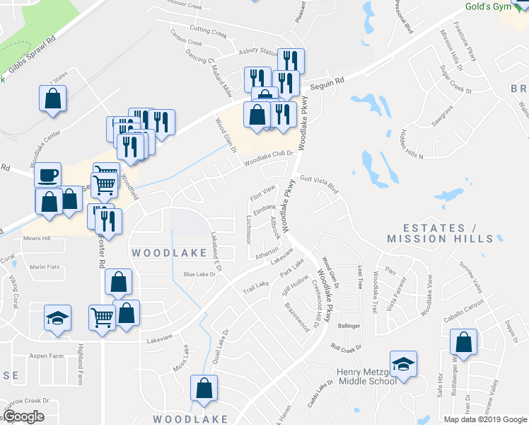map of restaurants, bars, coffee shops, grocery stores, and more near 5610 Allbrook in San Antonio