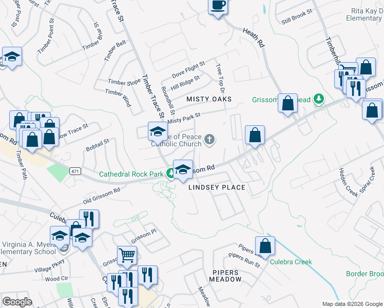 map of restaurants, bars, coffee shops, grocery stores, and more near 4802 Oakfield Way in San Antonio