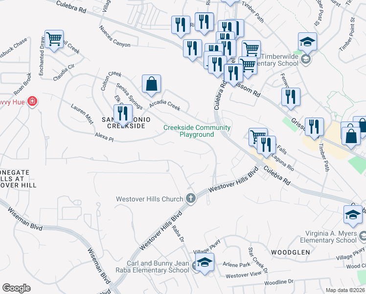 map of restaurants, bars, coffee shops, grocery stores, and more near 4830 Joshua Point in San Antonio