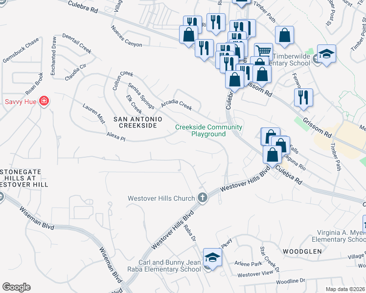 map of restaurants, bars, coffee shops, grocery stores, and more near 4915 Brianna Place in San Antonio