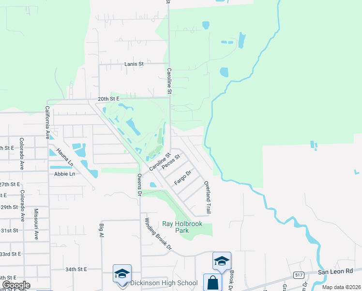 map of restaurants, bars, coffee shops, grocery stores, and more near 13 Caroline Street in Dickinson