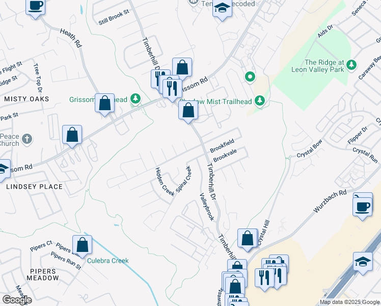 map of restaurants, bars, coffee shops, grocery stores, and more near 7014 Brookport Circle in San Antonio