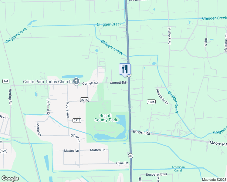 map of restaurants, bars, coffee shops, grocery stores, and more near 249 County Road 281 in Alvin