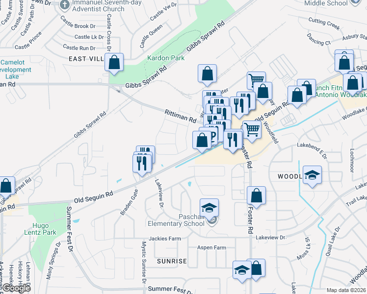 map of restaurants, bars, coffee shops, grocery stores, and more near 6165-6359 Farm to Market 78 in San Antonio