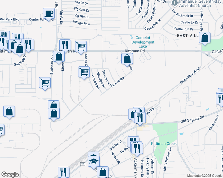 map of restaurants, bars, coffee shops, grocery stores, and more near 5802 Thornwood in San Antonio