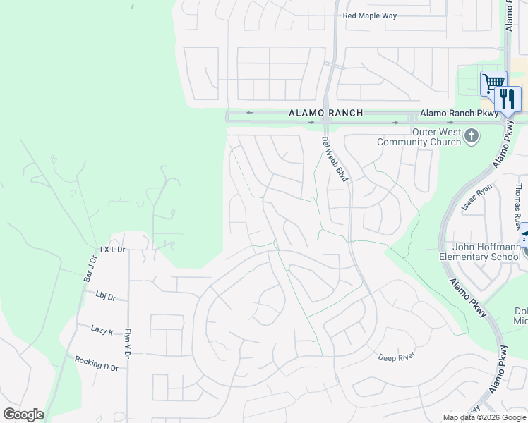 map of restaurants, bars, coffee shops, grocery stores, and more near Oak Monarch in San Antonio