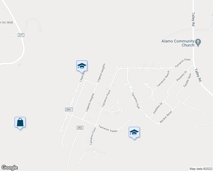 map of restaurants, bars, coffee shops, grocery stores, and more near 15407 Tamaron Pass in San Antonio