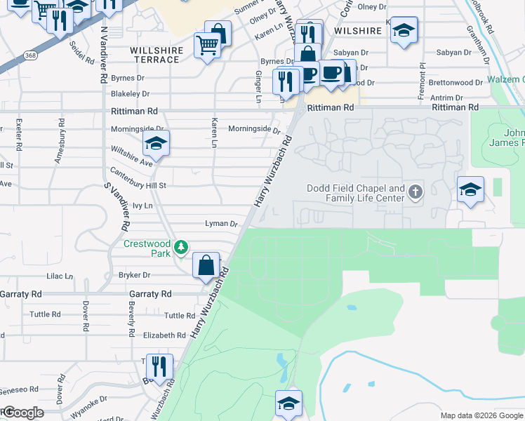 map of restaurants, bars, coffee shops, grocery stores, and more near Winans Road in San Antonio