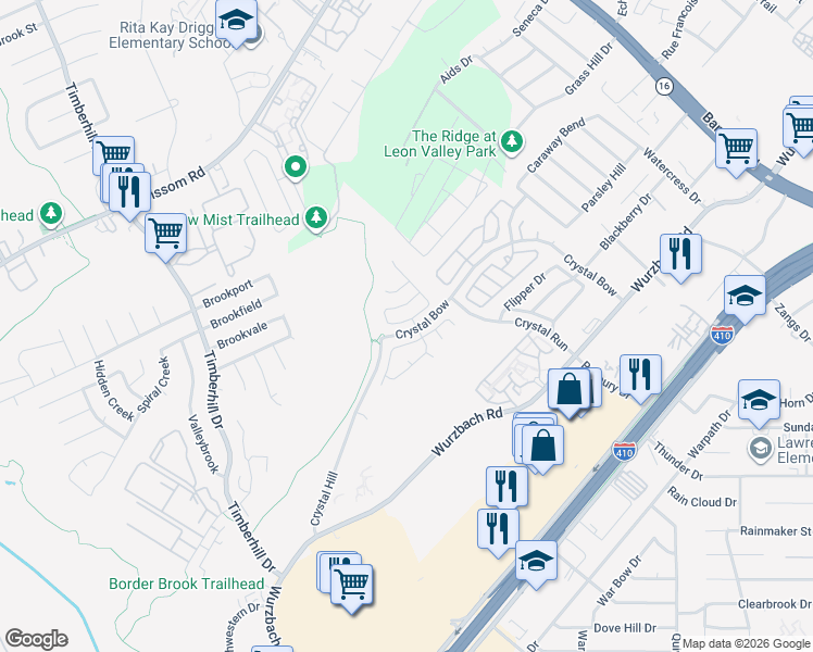 map of restaurants, bars, coffee shops, grocery stores, and more near 6606 Rosewood Crest in San Antonio