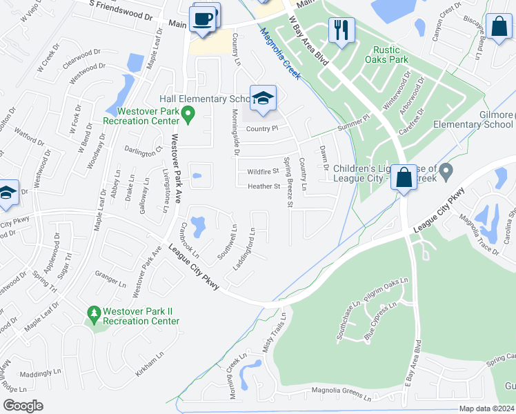 map of restaurants, bars, coffee shops, grocery stores, and more near 6088 Haysden Lane in League City