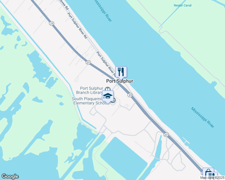 map of restaurants, bars, coffee shops, grocery stores, and more near Civic Drive in Port Sulphur