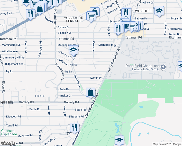 map of restaurants, bars, coffee shops, grocery stores, and more near 1040 Ivy Lane in San Antonio