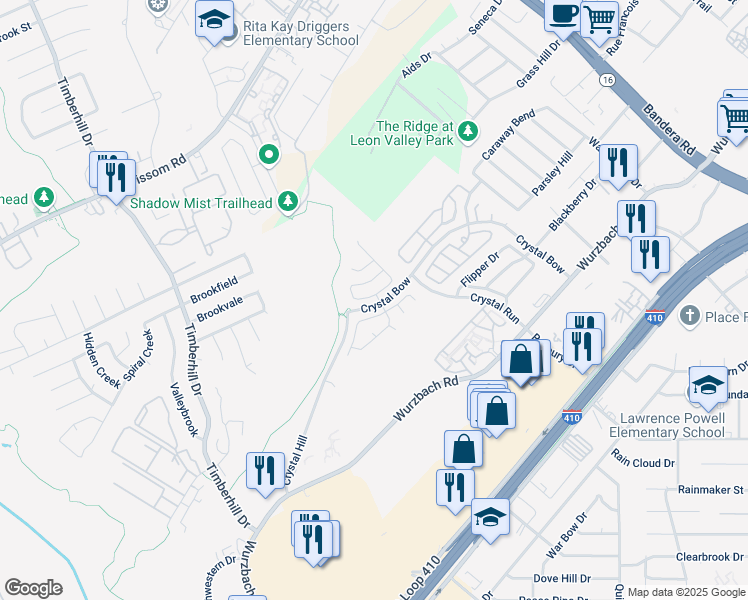 map of restaurants, bars, coffee shops, grocery stores, and more near 6602 Rosewood Crest in San Antonio