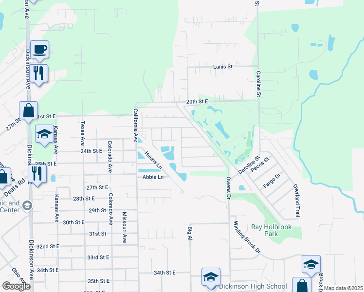 map of restaurants, bars, coffee shops, grocery stores, and more near 2121 Tulum Calle in Dickinson
