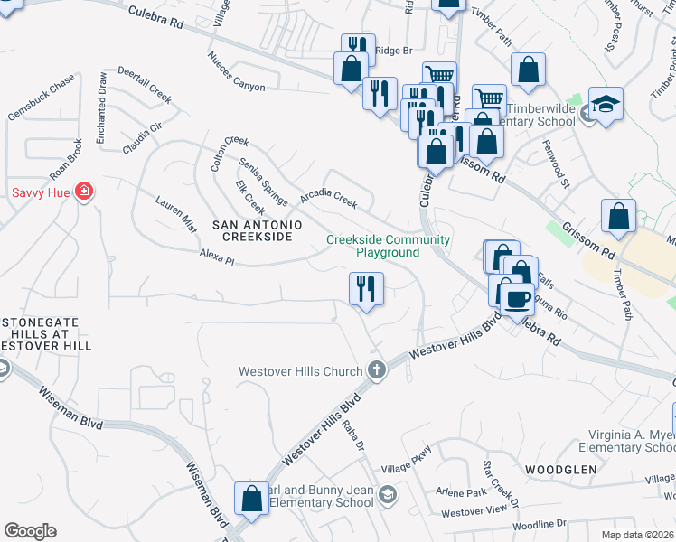 map of restaurants, bars, coffee shops, grocery stores, and more near 4915 Brianna Place in San Antonio