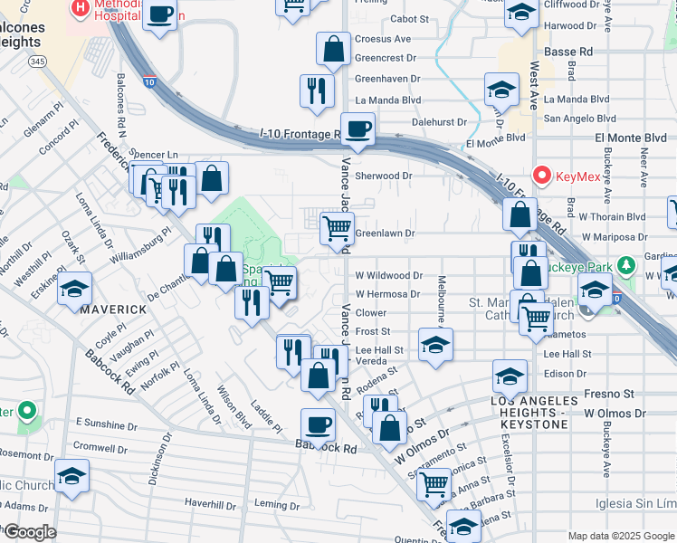 map of restaurants, bars, coffee shops, grocery stores, and more near 807 Vance Jackson Road in San Antonio