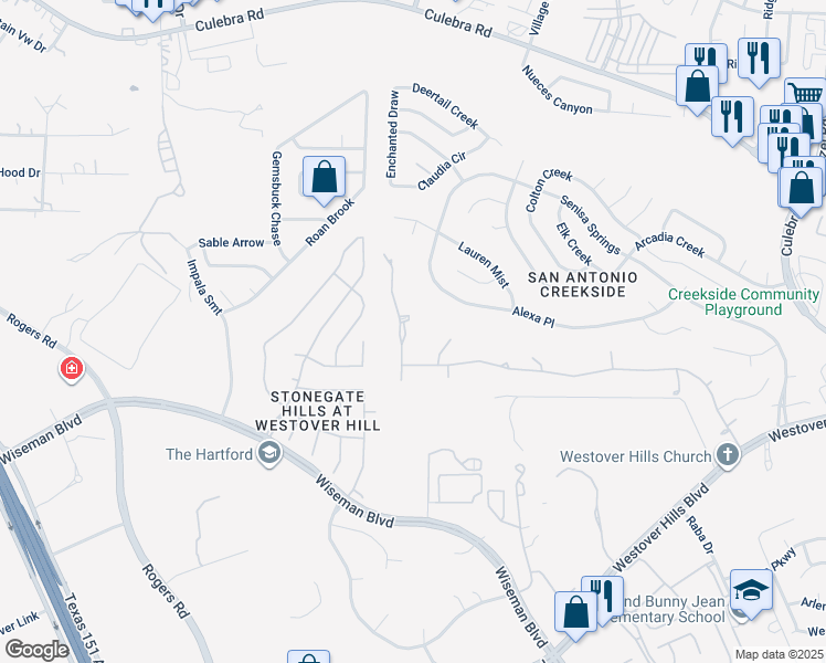 map of restaurants, bars, coffee shops, grocery stores, and more near 9706 Barons Creek in San Antonio