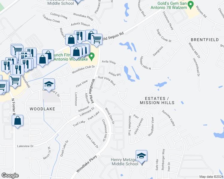 map of restaurants, bars, coffee shops, grocery stores, and more near 5731 Golf Heights in San Antonio