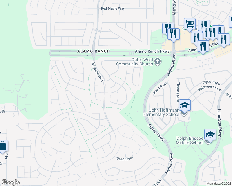 map of restaurants, bars, coffee shops, grocery stores, and more near 4739 Becker Vine in San Antonio