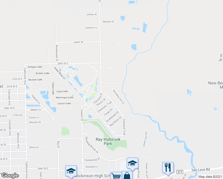 map of restaurants, bars, coffee shops, grocery stores, and more near 2428 Branding Iron Drive in Dickinson