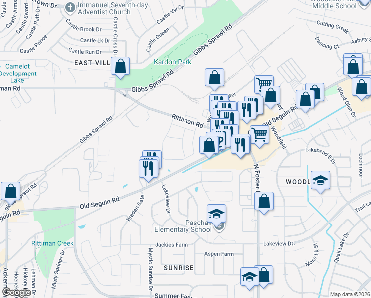 map of restaurants, bars, coffee shops, grocery stores, and more near 6165-6359 Farm to Market 78 in San Antonio