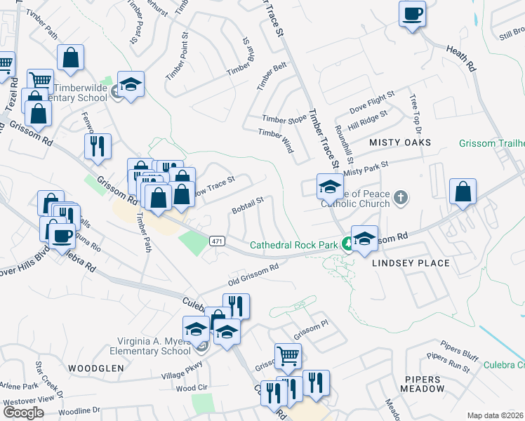 map of restaurants, bars, coffee shops, grocery stores, and more near 4638 French Meadow Street in San Antonio