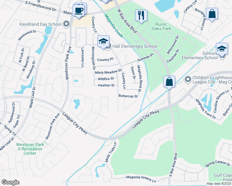 map of restaurants, bars, coffee shops, grocery stores, and more near 609 Spring Breeze Street in League City