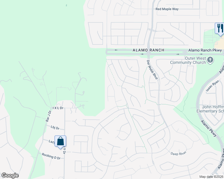 map of restaurants, bars, coffee shops, grocery stores, and more near Oak Monarch in San Antonio