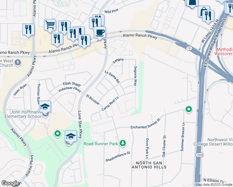 map of restaurants, bars, coffee shops, grocery stores, and more near 4707 Palma Nova Street in San Antonio