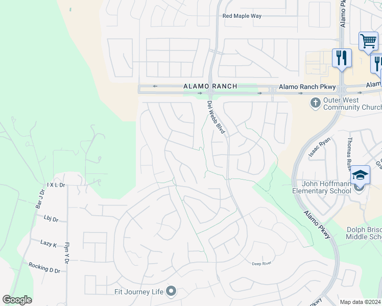 map of restaurants, bars, coffee shops, grocery stores, and more near 12706 Pronghorn Oak in San Antonio