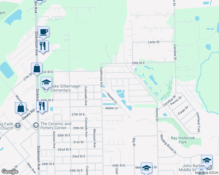 map of restaurants, bars, coffee shops, grocery stores, and more near 2135 Aruba Calle in Dickinson