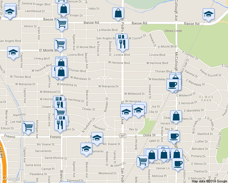 map of restaurants, bars, coffee shops, grocery stores, and more near 323 West Wildwood Drive in San Antonio