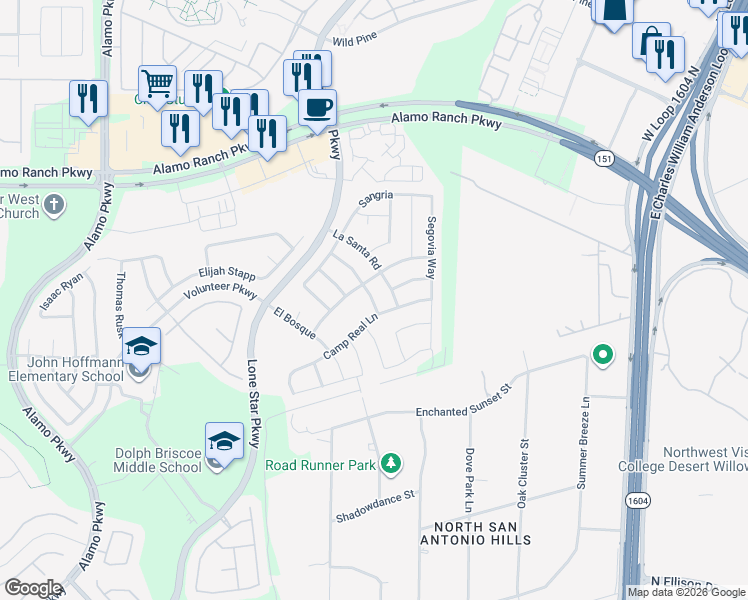 map of restaurants, bars, coffee shops, grocery stores, and more near 4710 Palma Nova Street in San Antonio